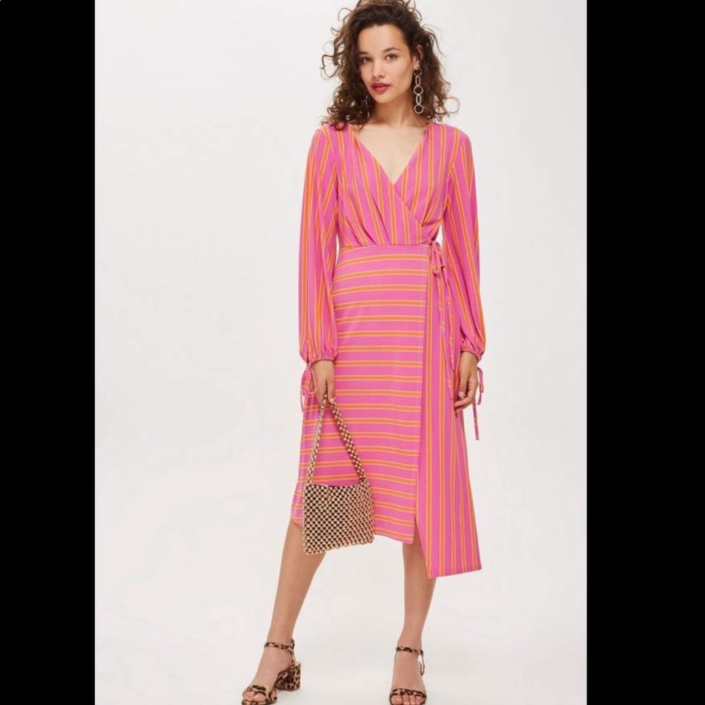 NWT Topshop asymmetrical midi pink stripe dress
